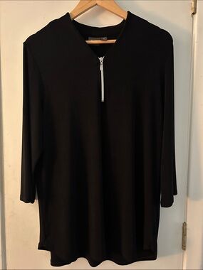 Chico's Black Zip-Front Long Sleeve V-Neck Travelers